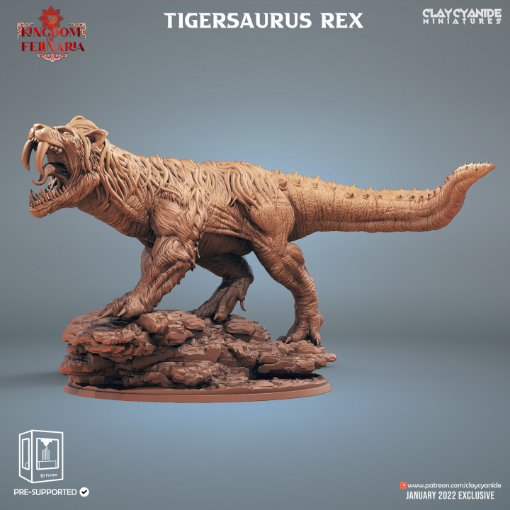Tigersaurus Rex — Dark Fantasy Monsters STL miniature by Clay Cyanide