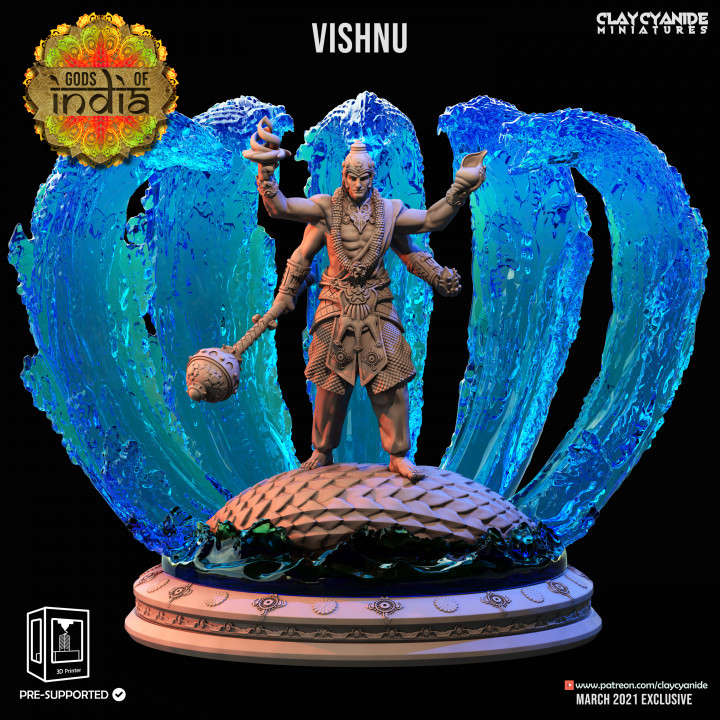 Vishnu — Mythological Miniatures STL miniature by Clay Cyanide