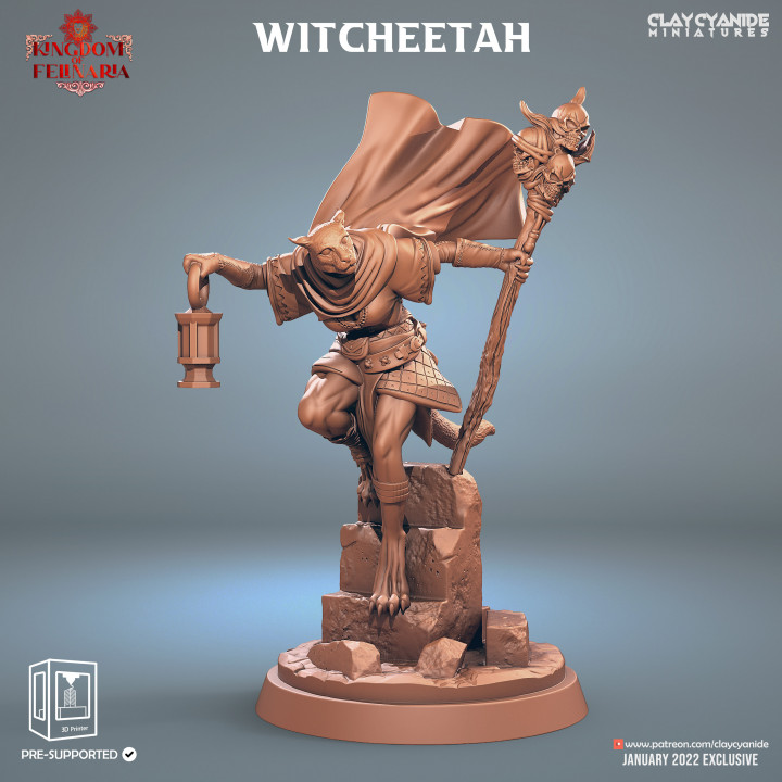 Witcheetah — Fantasy Heroes & Champions STL miniature by Clay Cyanide